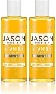 Jason Naturals Vitamin E 5000 IU Skin Oil (Pack of 2) with Sunflower Oil, Safflower, Rice, Avocado, Sweet Almond, Apricot and Wheat, 4 oz. Each