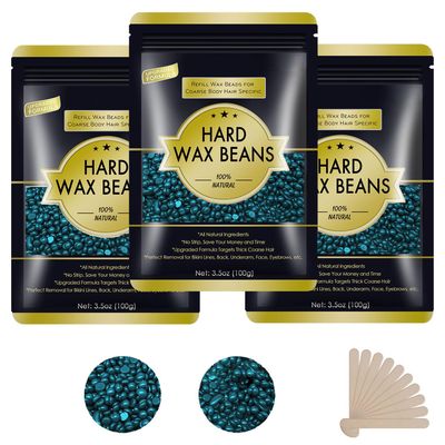 Wax Beads for Hair Removal - 3 * 100g/10.5 oz Wax Beads Waxing at Home for Sensitive Skin Women - Hard Wax Beads with 10 sticks, Bikini Brazilian Body Face Wax