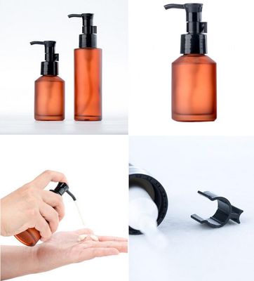 MZUU 1PCS 60ML/2OZ Empty Refillable Amber Frosted Glass Bottles with Pump Vial Cosmetic Cream Lotion Dispenser Jars Storage Container for Essential Oil Emulsion Essence Portable Travel Bottle