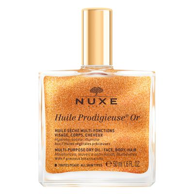 NUXE Huile Prodigieuse Shimmer Multi-Purpose Dry Oil - Luxurious Radiant Glow and Hydration for Face, Body &amp; Hair, 1.6 Fl Oz