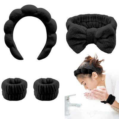 LIEWEILS TLUXX 4-Piece Spa Headband &amp; Wristband Set Reusable Makeup &amp; Skincare Accessories for Face Washing, Preventing Liquid Overflow - Ideal for Women &amp; Girls
