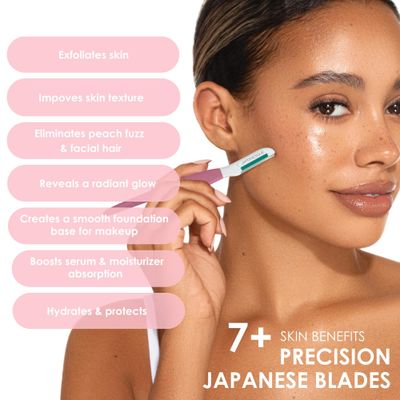 JAPONESQUE Dermaplaner with Soothing Aloe Comfort Strip - Skin Tool with Ultra Precision Blade for Facial Hair Removal and Exfoliation, 3pk.