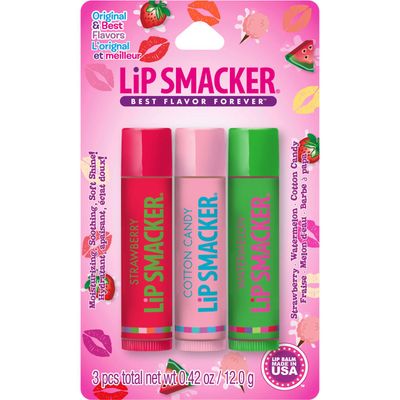 Lip Smackers Flavored Lip Balm Original &amp; Best - Moisturizing, Soothing Trio Strawberry, Watermelon, &amp; Cotton Candy