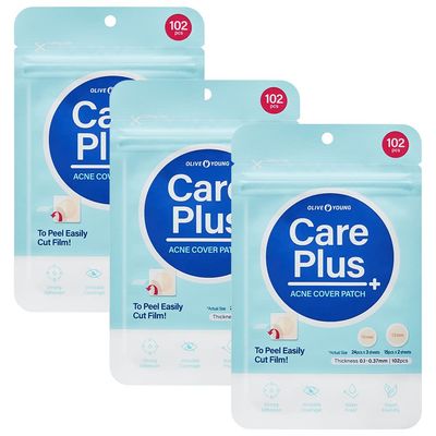OLIVE YOUNG Care Plus Spot Patch 3 Pack | Hydrocolloid Acne Korean Spot Patch to Cover Zits, Pimple | Invisible Acne Patches for Troubled Skin (306 Count-10mm*216ea + 12mm*90ea)