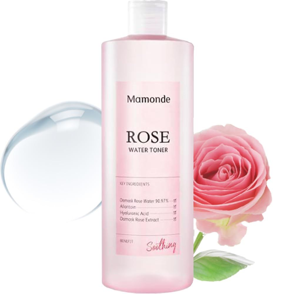 Mamonde Rose Water Vegan Toner for Face - Vegan Korean Toner, 90.97% Pure Rose Water Toner, Organic Certified, Soothing and Hydrating, Alcohol-Free, Korean Skin Care, 8.45 Fl Oz