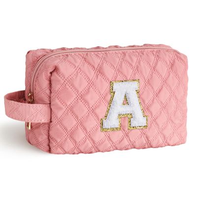 YOOLIFE Valentines Day Gifts for Kids - Teen Girl Gifts 6 7 8 9 10 11 12 Year Old Girl Birthday Gift Small Initial Makeup Bag Pink Personalized Gifts Best Friend Birthday Daughter Gifts Pink Letter A