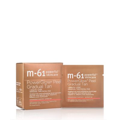 M-61 PowerGlow Peel Gradual Tan - 10 Treatments- 1-minute, 1-step exfoliating and gradual tan glow peel with glycolic, vitamin K &amp; chamomile