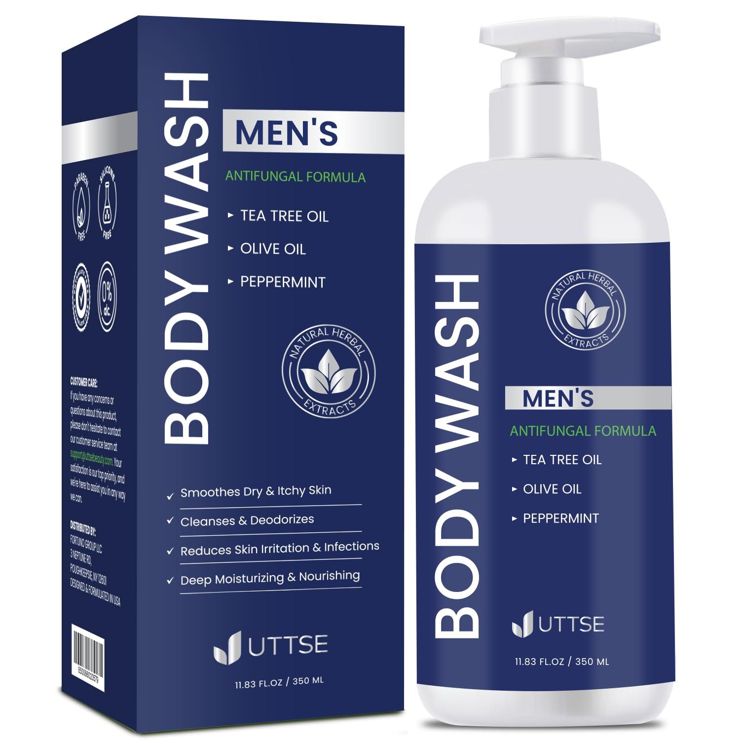 Uttse Tea Tree Body Wash: Antifungal Soap for Men - Eliminates Body Odors &amp; Skin Irritations - 11.8fl oz/350mL