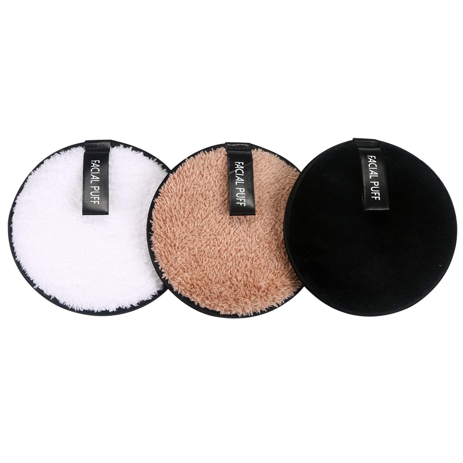 Vtrem 3 Colors Reusable Makeup Remover Pads Washable Double-Side Face Eye Lip Remover Pads Multi-Function Microfiber Soft Facial Cleaning Puffs Towels for All Skin, Black/White/Coffee
