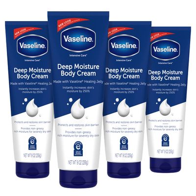 Vaseline Intensive Care Body Cream Deep Moisture 4 pk with Healing Petroleum Jelly &amp; Vitamin E Rich &amp; Smooth for Dry Skin 9 oz