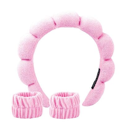 Spa Headband for Washing Face Spa Makeup Headband Bubble headband Skincare Face Make Up headband Non Slip Hair Band for Women Girls Skincare Makeup Remover SPA Headband and Wristband Set Pink