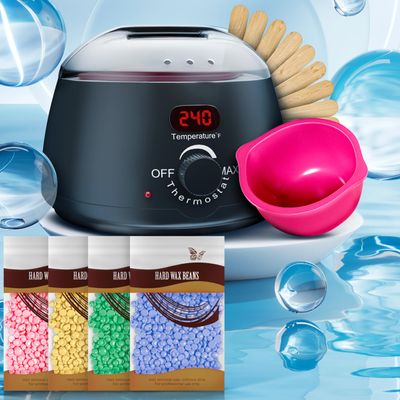 Premium Waxing Kit with 4 Pack Hard Wax Beads, 20 Sticks Silicone Accessories, and Warmer for Efficient Hair Removal, Sensitive Skin, Wax for Perfect Brows, Bikini, Legs, Black