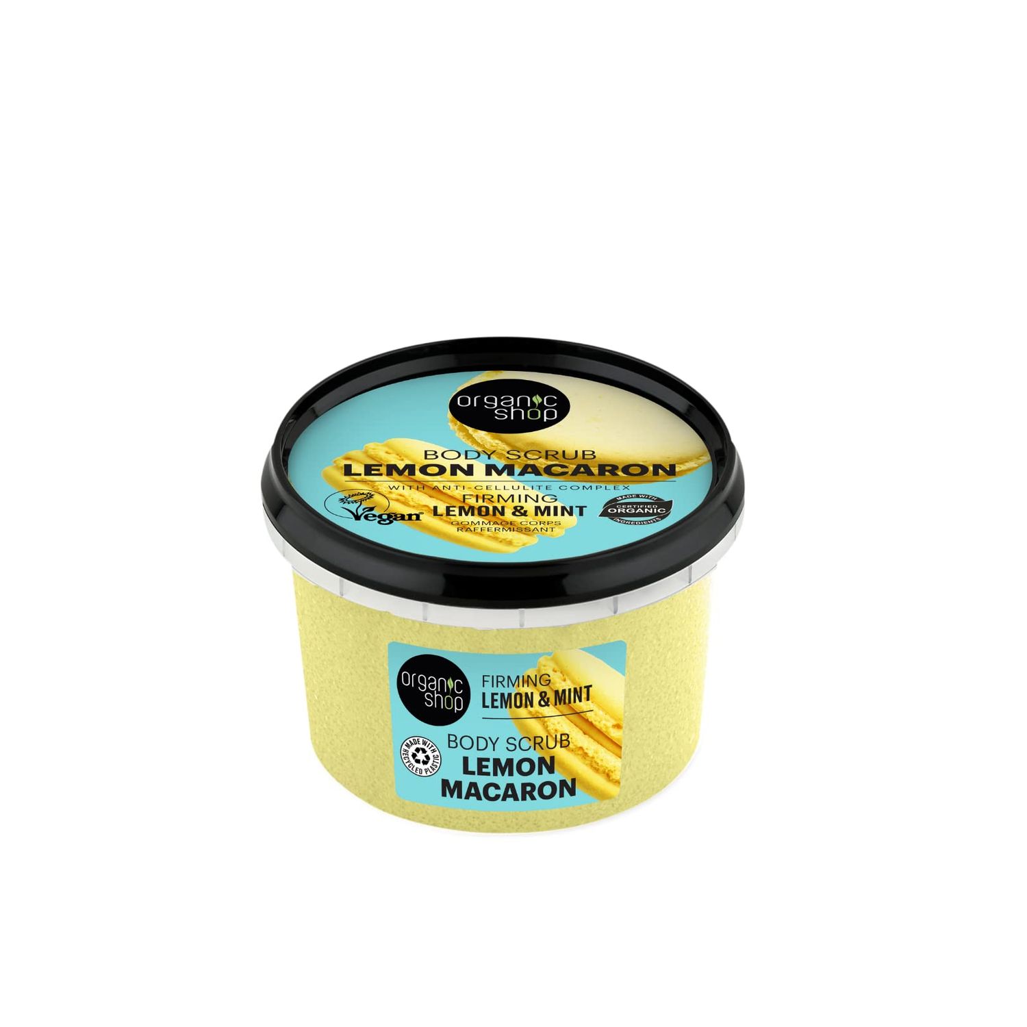 Organic Shop Lemon &amp; Mint, Firming &amp; Exfoliating Body Scrub, 100% Vegan &amp; Organic, Daily Exfoliant, Detox &amp; Moisturizer, Body, Face, Hand &amp; Foot, Intensive Care &amp; Skin Toning. 250ml.