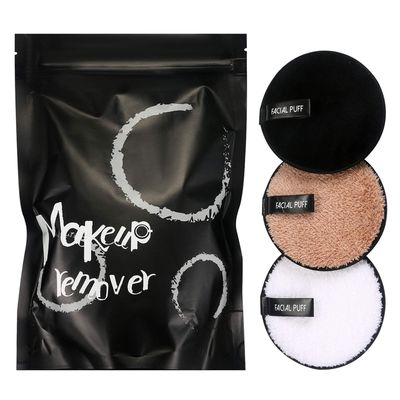 Vtrem 3 Colors Reusable Makeup Remover Pads Washable Double-Side Face Eye Lip Remover Pads Multi-Function Microfiber Soft Facial Cleaning Puffs Towels for All Skin, Black/White/Coffee