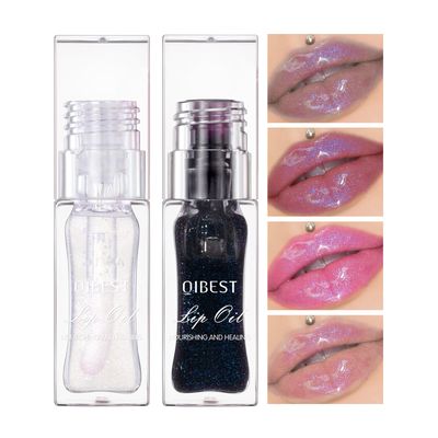 Magic Color Changing Lip Oil, 2024 New(Transparent+Black)Glitter Moisturizing Lip Glow Oil,Long Lasting Nourishing Plumping Glimmer Glow Lipstick,Non-sticky Fresh Nourishing Transparent Lip Care