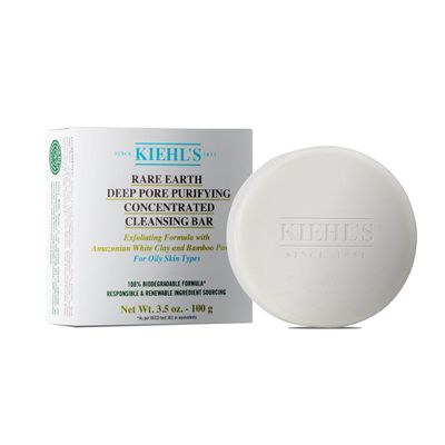 Kiehl&#39;s Rare Earth Deep Pore Purifying Concentrated Cleansing Bar, Exfoliating Facial Soap, Refines Skin Texture, Visibly Reduces Pores, Minimizes Shine, with Amazonian White Clay - 3.5 oz