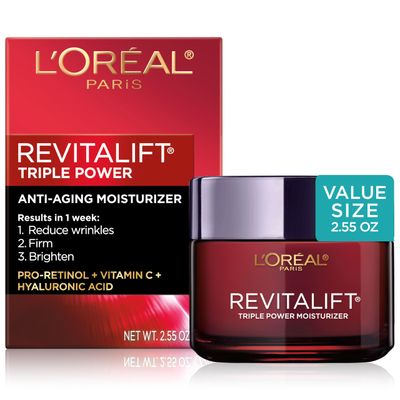 L&#39;Oreal Paris Revitalift Triple Power Anti-Aging Face Moisturizer, Pro Retinol, Hyaluronic Acid &amp; Vitamin C, Reduce Wrinkles 2.55 Oz