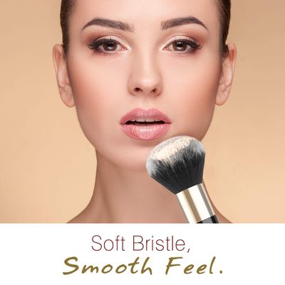 Luxspire Powder Makeup Brush, Flat Kabuki Brush, Single Large Makeup Brush Soft Face Mineral Powder Foundation Brush Blush Brush for Blending Makeup, Black &amp; Gold