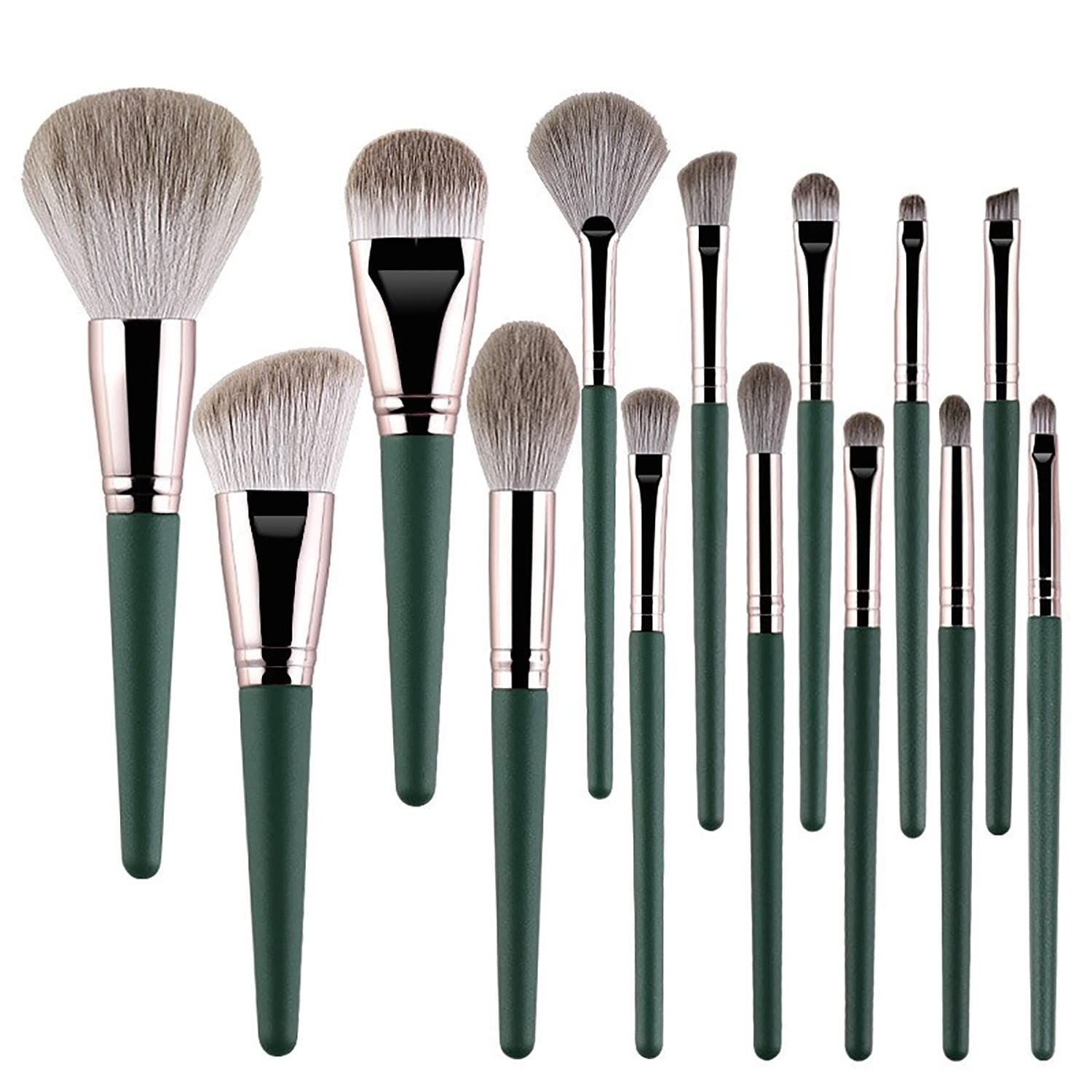 RIJAHO Makeup Brush Gift Set: 14 Professional Makeup Brush Set Senior Plant Fiber Bionic Silk Synthetic Face Kabuki Brush Set Foundation Blush Eye Shadow Brush Set