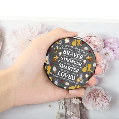 WSNANG Princess Belle Fans Gifts You are Braver Stronger Smarter Than You Think Travel Compact Pocket Makeup Mirror for Women Girl Fairytale Gift (Beauty B Mirror-T)
