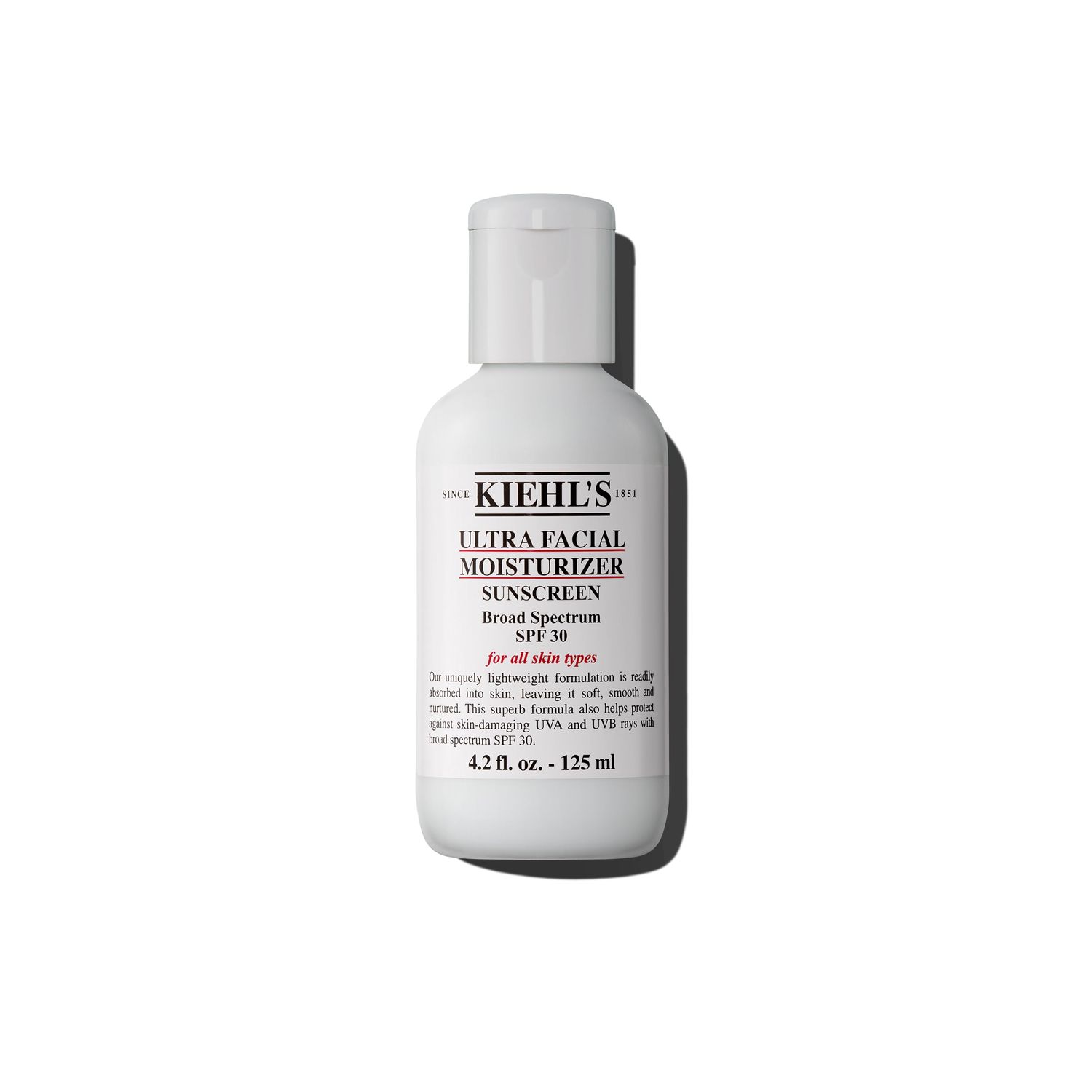 Kiehl&#39;s Ultra Facial Moisturizer with SPF 30, Hydrating Face Cream for All Skin Types, UVA &amp; UVB Sunscreen Protection, Skin Feels Soft and Smooth, with Squalane, Paraben-free - 4.2 fl oz