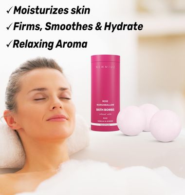 Rose Vanilla Bath Bomb - Mega Foaming Bubbles - Infused with Stress Relief Jasmine - Luxurious Spa Bath Essentials -Nourishing Dry Skin - Blissful Stress Relief Bath Bombs Gift Set Christmas Birthday