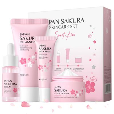 Skin Care Sets for Women/Girls JAPAN SAKURA Beauty Gift Sets Skincare Kit with Cleanser, Serum, Eye Cream, Face Cream Travel Pamper Sets for Women Gifts,Skin Care Sets &amp; Kits