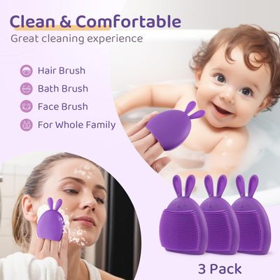 Holinduk Deluxe Baby Bath Brush 3-Set | Skin-Invigorating Silicone Scrubbers | Multi-Functional Exfoliator for Baby Eczema &amp; Dry Skin Care