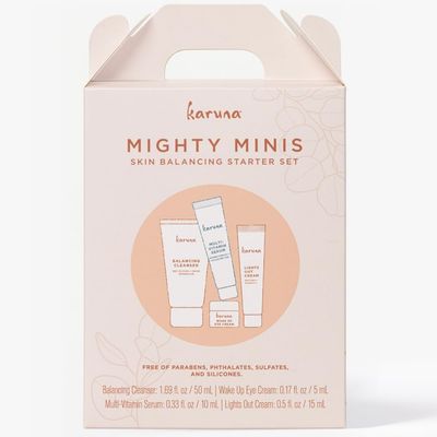 Karuna Mighty Minis, Skin Balancing Starter Set | Includes: Balancing Cleanser 1.69oz/50ml, Wake Up Eye Cream 0.17oz/5ml, Multi-Vitamin Serum 0.33oz/10ml &amp; Lights Out Cream 0.5oz/15ml