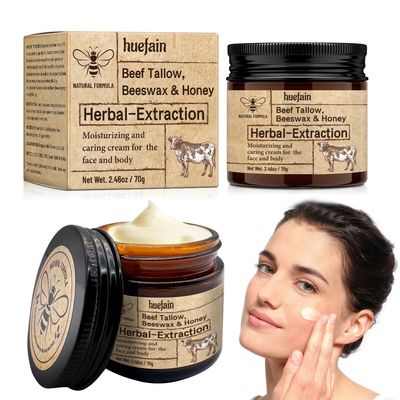 huefain Whipped Beef Tallow for Skin Moisturizer | Beeswax and Honey Natural | 100% Grass Fed | Tallow for Face and Body, Handmade (5 fl. oz, 2 Pack)