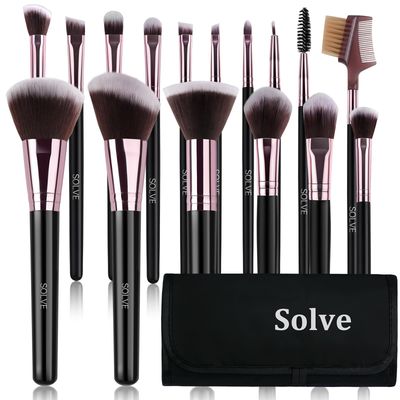 Makeup Brushes, SOLVE 16Pcs Makeup Brush Set, Premium Synthetic Fiber Make up Brushes for Foundation Powder Concealers Eyeshadow Eyeliner, Professional Brush Set Make up with Black CaseBlack&amp;Pink
