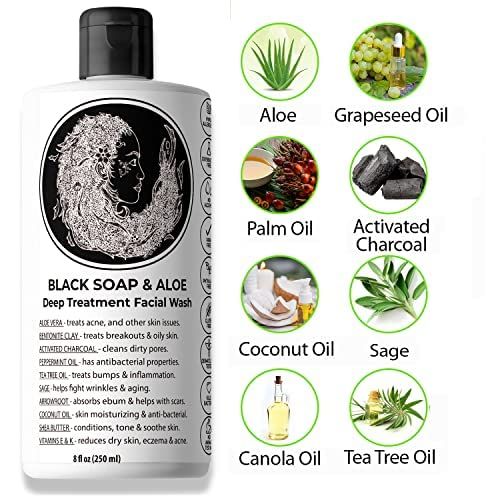 Natural Black Soap with Aloe | Helps With Bumps Dark Spot for Face Paraben Free | All Natural Ingredients Liquid Soap