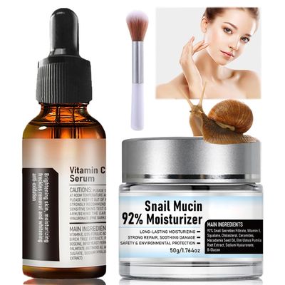 Snail Mucin Moisturizer and Snail Mucin Serum Set, Snail Mucin 92% Moisturizer Daily Face Gel Cream, Advanced Snail 92 All in One Cream and Vitamin C Facial Serum for Face (set, 1)