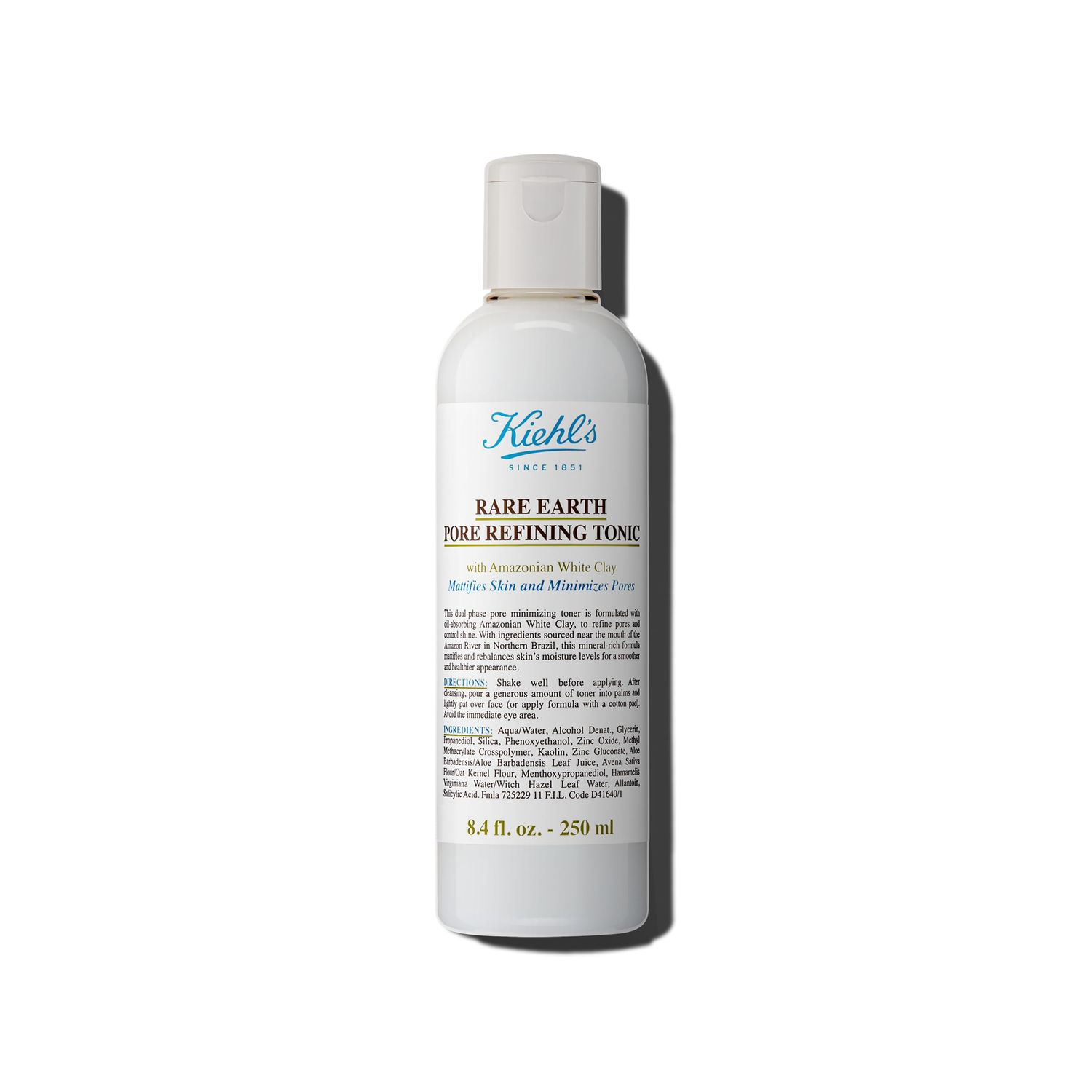 Kiehl&#39;s Rare Earth Pore Refining Tonic, Pore-Minimizing &amp; Mattifying Face Toner, Reduces Enlarged Pores &amp; Shine, Balances Skin, with Amazonian White Clay &amp; Allantoin, Fragrance-Free - 8.4 fl oz