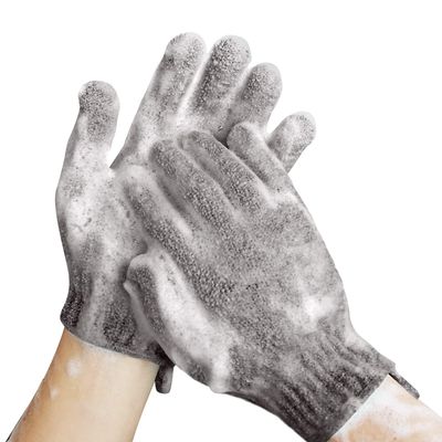 MIG4U Shower Exfoliating Scrub Gloves Medium to Heavy Bathing Gloves Body Wash Dead Skin Removal Deep Cleansing Sponge Loofah for Women and Men 1 Pair Gray