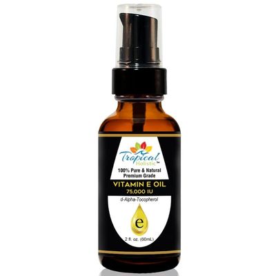 Tropical Holistic Vitamin E Oil, 100% Pure Max Strength 75,000 IU Vitamin E, Antioxidant Rich Skincare Oil for Face, Hair, Body &amp; Nails, 2 oz