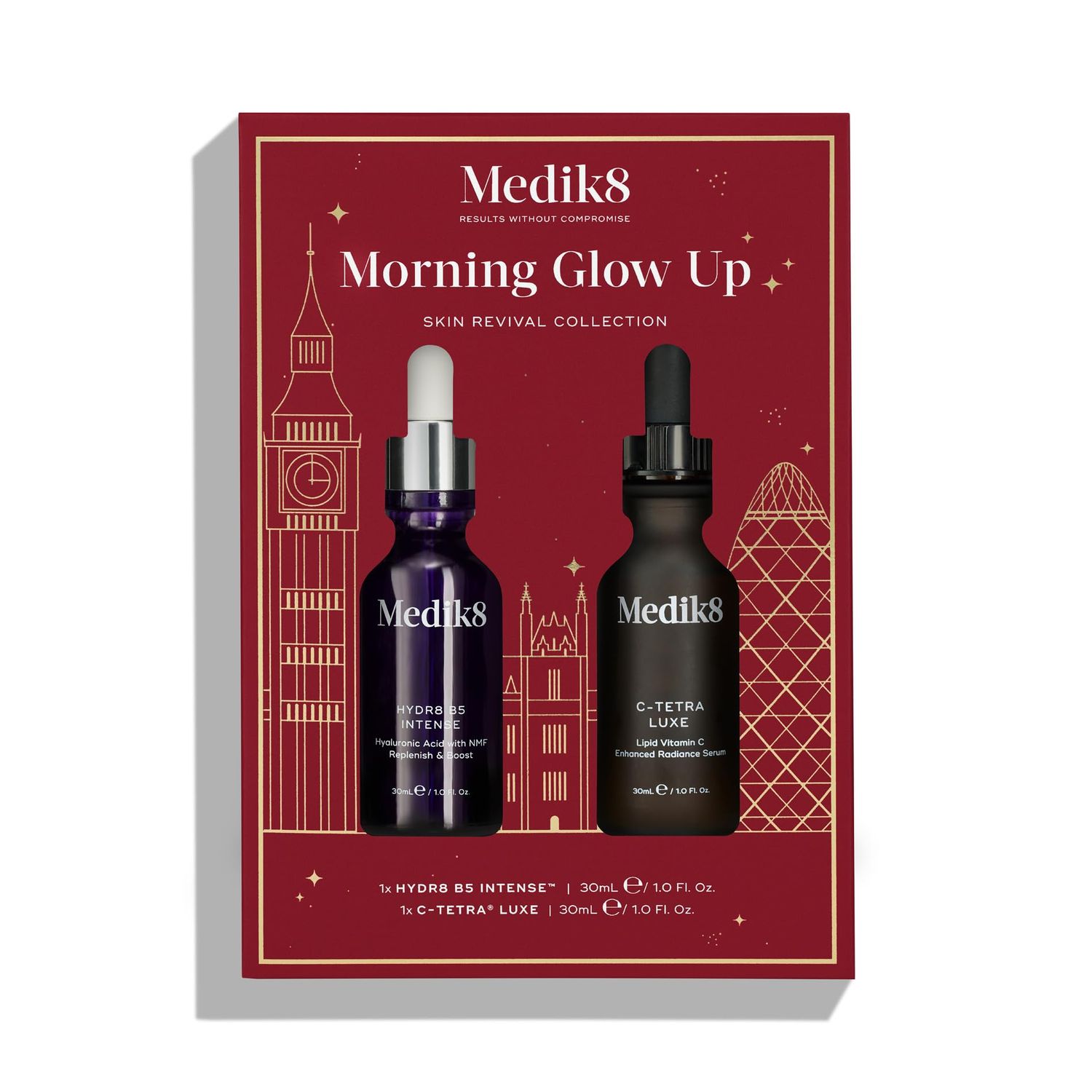 Medik8 Morning Glow Up Duo - Hydr8 B5 Intense, C-Tetra Luxe - Brightening Daily Vitamin C Serum - Intensive Hydration Hyaluronic Acid Serum - 2 pc