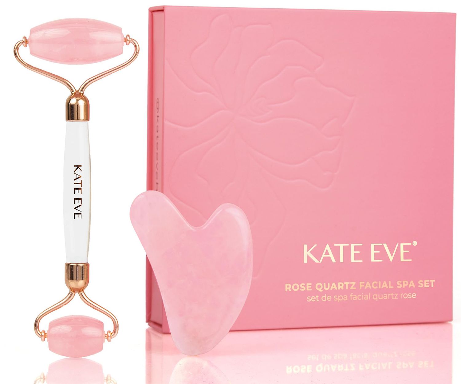 Kate Eve Elite Brazilian Rose Quartz Face Roller &amp; Gua Sha Set - Certified, Ultra-Premium Quartz for Revitalizing Facial Therapy, Skin Lifting, Wrinkle Reduction - A Must-Have Elevate Your Skincare