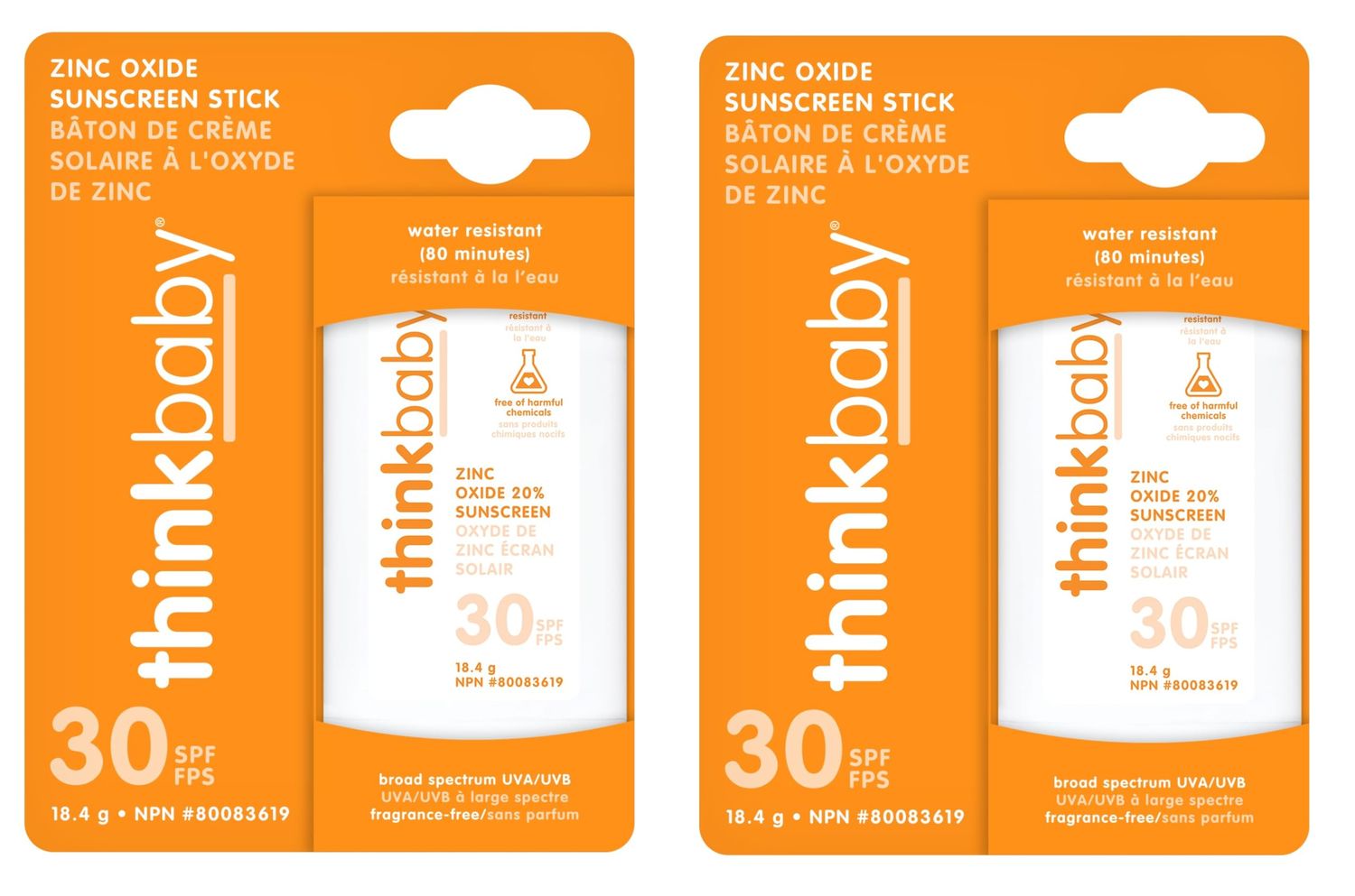 thinkbaby Sunscreen Stick, White/Orange, 0.64 Ounce (2 pack)