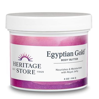 Heritage Store Egyptian Gold Body Butter, Body Moisturizer for Dry Skin Care, Nourishes and Hydrates with Royal Jelly, Castor Oil, Black Seed Oil, Frankincense, Natural Honey and Propolis, 4oz