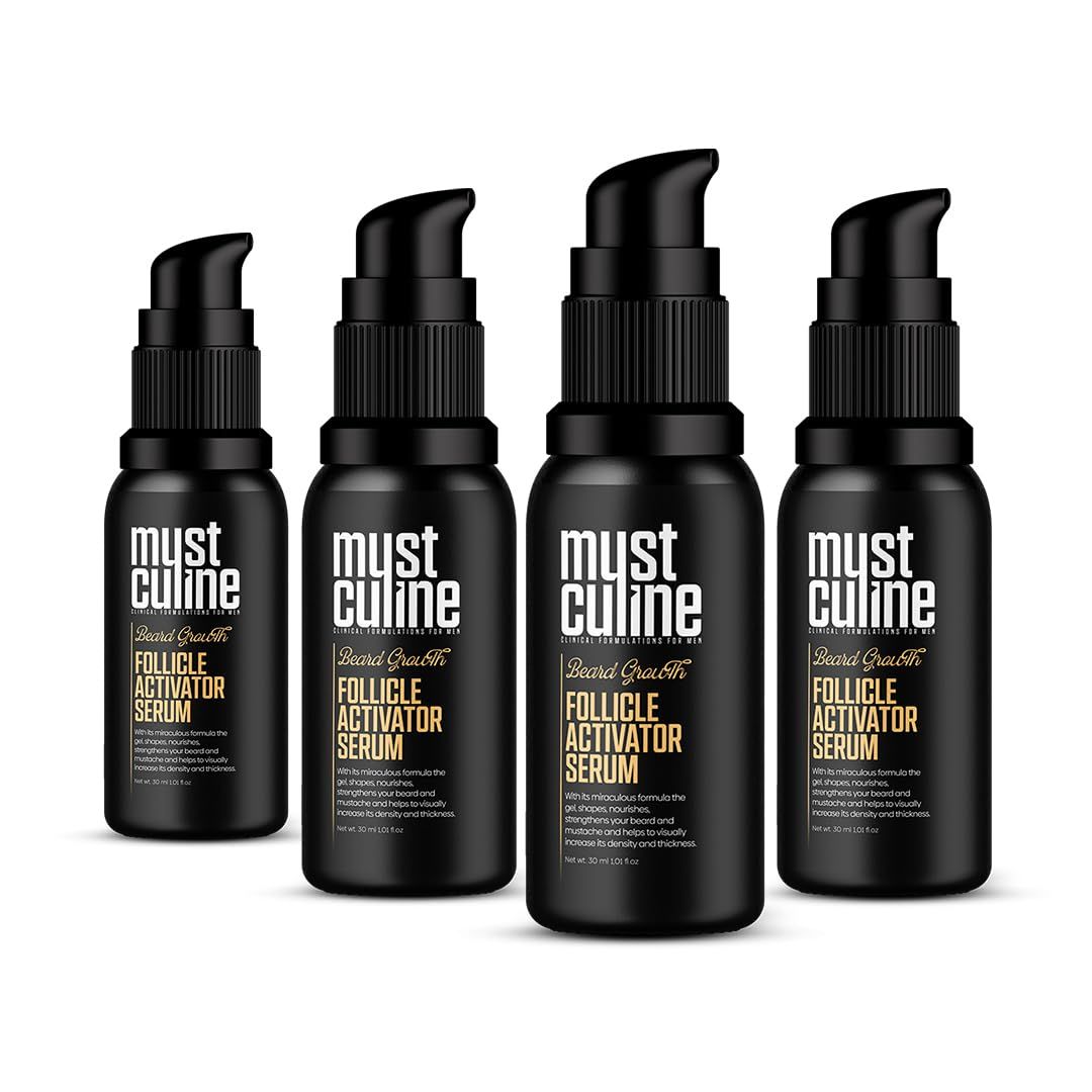 MUSTCULINE Follicle Activator Serum, Patchy Beard Growth Serum Combined with Biotin Oil (4 Package)