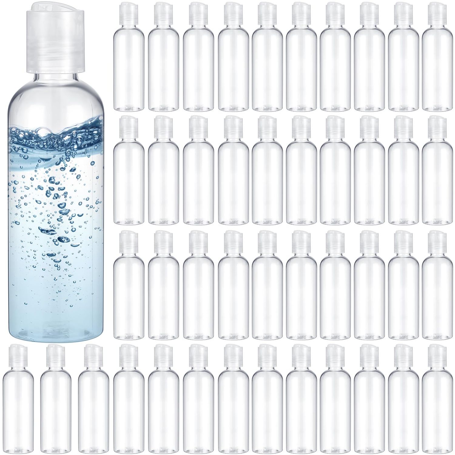 Roshtia 50 Pcs 3.4 oz Plastic Travel Bottles with Disc Caps Empty Clear Travel Size Containers Leak Proof Squeeze Toiletry Bottles for Shampoo Toiletries Lotion Conditioner Accessories