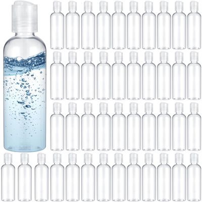 Roshtia 50 Pcs 3.4 oz Plastic Travel Bottles with Disc Caps Empty Clear Travel Size Containers Leak Proof Squeeze Toiletry Bottles for Shampoo Toiletries Lotion Conditioner Accessories