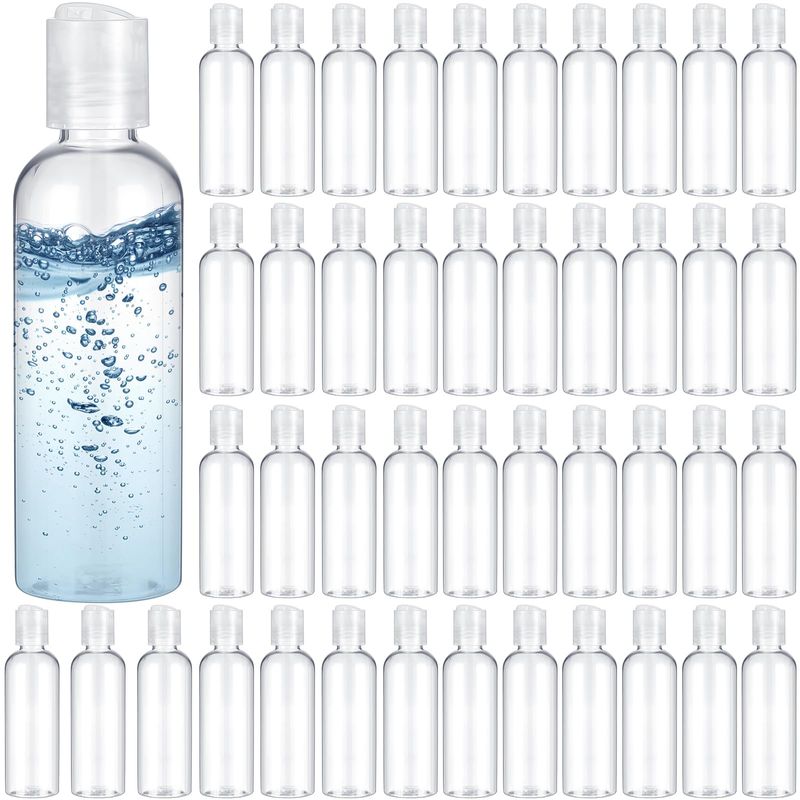 Roshtia 50 Pcs 3.4 oz Plastic Travel Bottles with Disc Caps Empty Clear Travel Size Containers Leak Proof Squeeze Toiletry Bottles for Shampoo Toiletries Lotion Conditioner Accessories