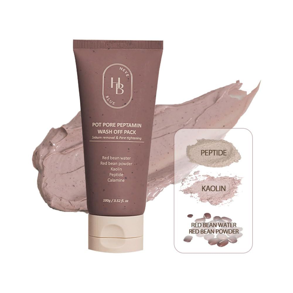 HEVEBLUE Pot Pore Peptamin Wash Off Pack - Red Bean, Peptide, Removes Blackhead, Pore Cleansing, Tightening, Hydrating, Moisturizing, Sensitive Skin, Korean Skincare, Exfoliating, Vegan