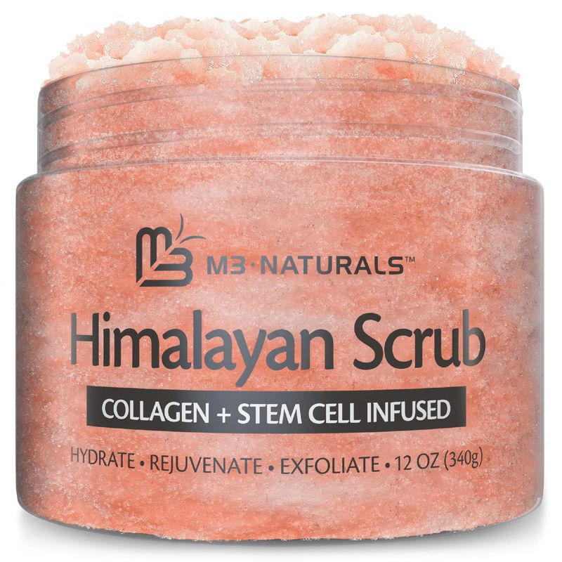 Himalayan Salt Scrub Face Foot &amp; Body Exfoliator Infused with Collagen and Stem Cell Exfoliating Salt Body Scrub for Toning Cellulite Skin Care by M3 Naturals
