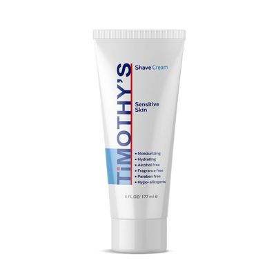 Timothy&#39;s Unscented Shave Cream 6 ounce Sensitive Skin, Fragrance Free, Alcohol Free, Paraben Free