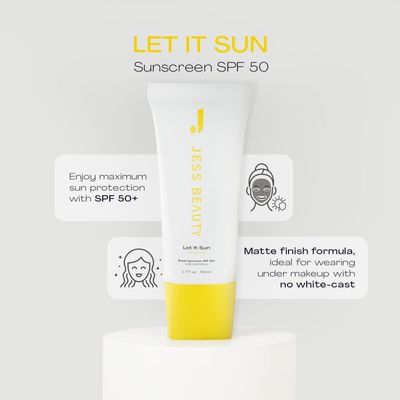 Jess Beauty Let it Sun 50+ Sunscreen, Green Tea &amp; Aloe Extract, 1.7 fl oz