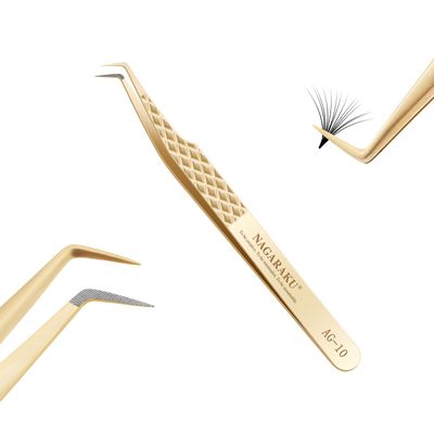 NAGARAKU Precision Fiber Tip Tweezer for Eyelash Extensions Diamond Grip Anti-Static Anti-Slip Premium Stainless Steel Pointed Volume Eyelashes Boot Tweezers Supplies with Box(80 Degree Tweezer AG-10)