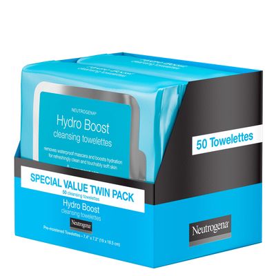 Neutrogena Neutrogena Hydroboost Facial Cleansing &amp; Makeup Remover Wipes With Hyaluronic Acid, Twin Pack, 25 Ct, 25 count (Pack of 4)